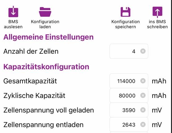 Einstellung für Zellspannung max